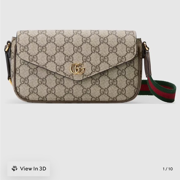 Gucci Beige and Brown Crossbody Bag with Green and Red Strap - Picture 2 of 4